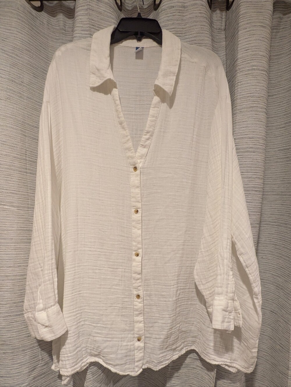 White Gauze Button-Up Casual Shirt - 3X